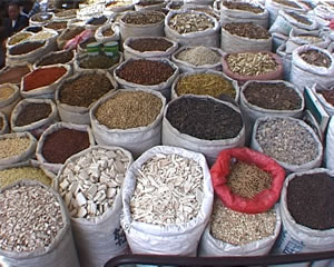 picture of sacks full of Chinese herbs
